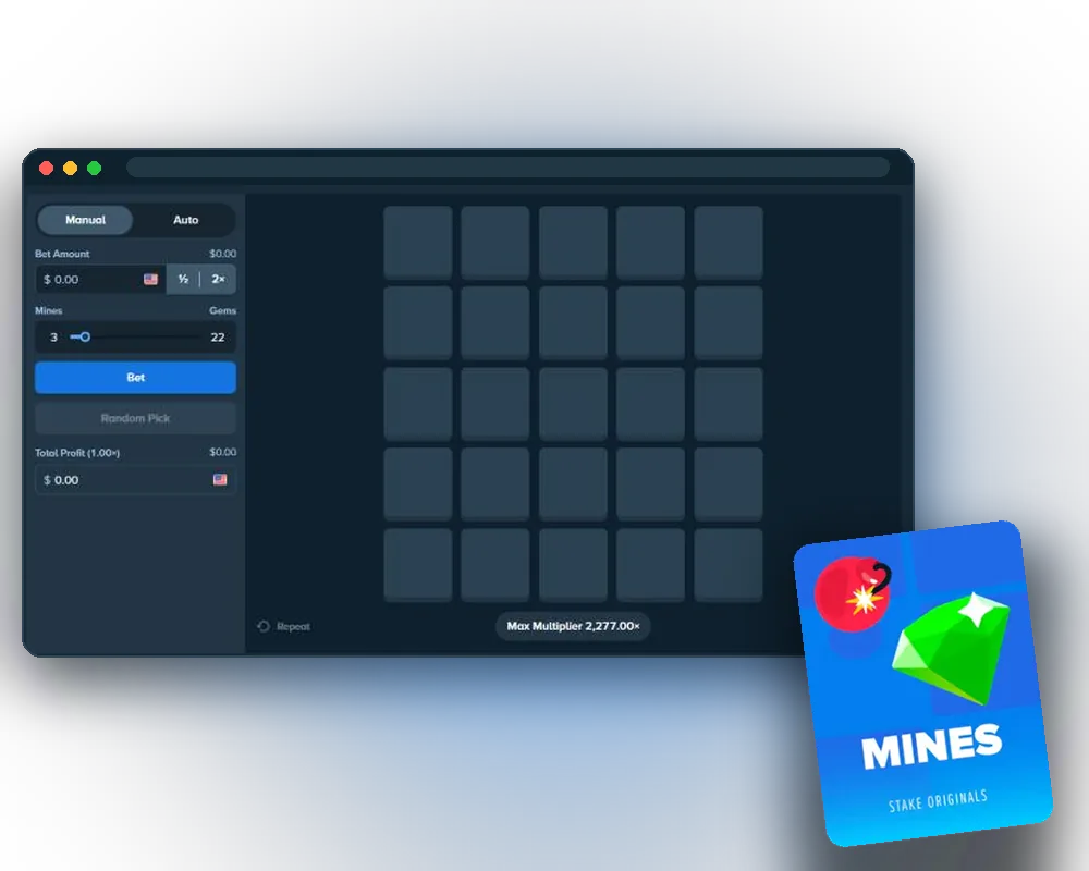 Mines game window on stake.com